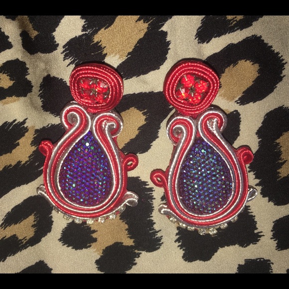 Jewelry - NEW Handmade Iridescent Red Earrings NWOT